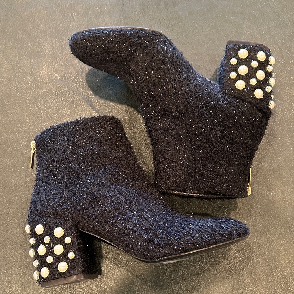 Stuart Weitzman Black Ankle Boots with Pearl Accents